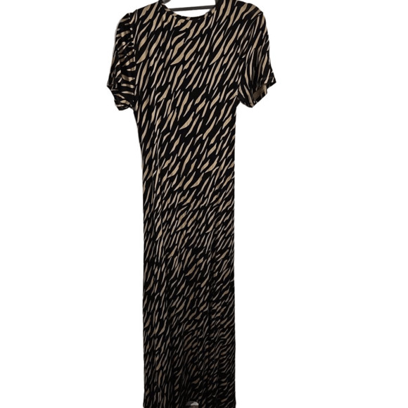 Soft Surroundings Women's XS Wrap Front Short Sleeve Zebra Print Maxi Dress Tan - Picture 4 of 6